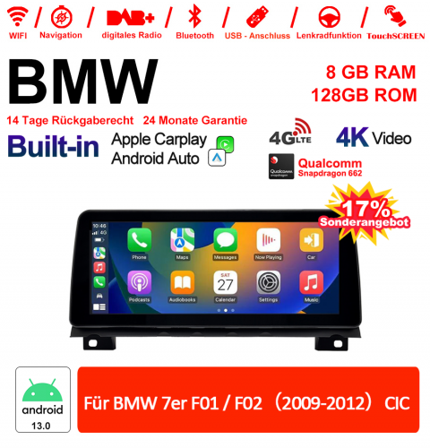 12.3 Inch Qualcomm Snapdragon 662 8 Core Android 13.0 4G LTE Car Radio / Multimedia USB Carplay For BMW 7 Series F01/F02 (2009-2012) CIC With WiFi