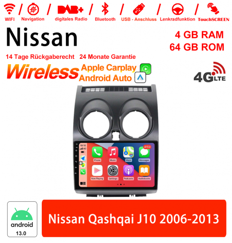 9 pouces Android 13.0 Autoradio / multimédia 4Go de RAM 64Go de ROM pour Nissan Qashqai J10 2006-2013