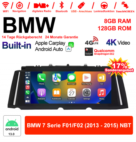 10.25 inch Qualcomm Snapdragon 662 8 Core Android 13.0 4G LTE Car Radio / Multimedia USB WiFi Carplay For BMW 7 Series F01/F02 2013-2015 NBT