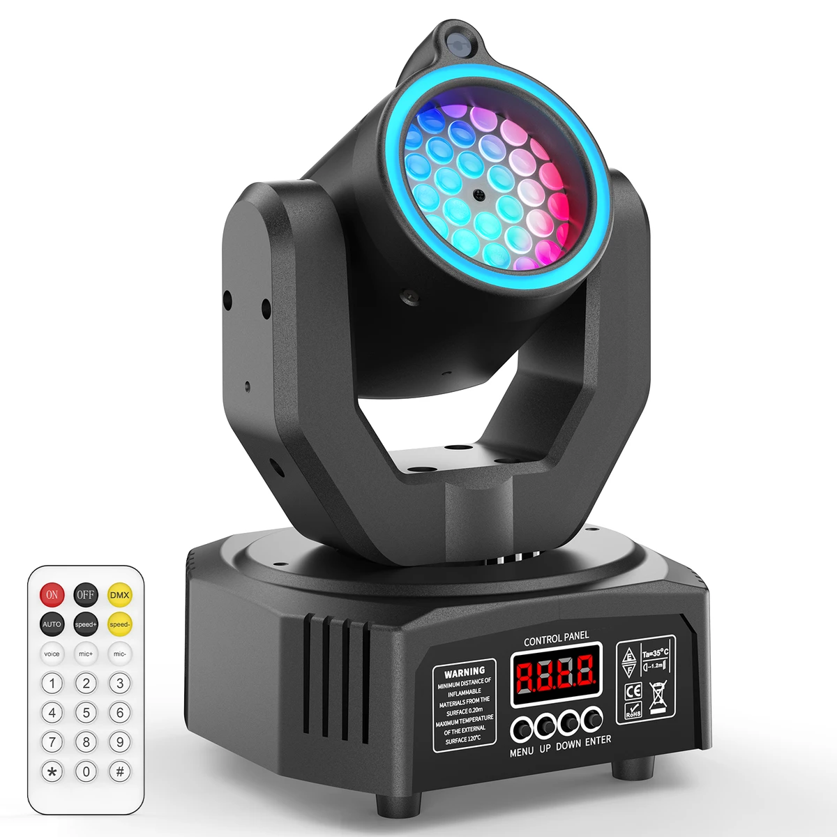 Mini projecteur à tête mobile 30W à faisceau concentré RGB DMX avec effet stroboscopique activé par le son, idéal pour DJ, discothèque, fêtes et Noël.