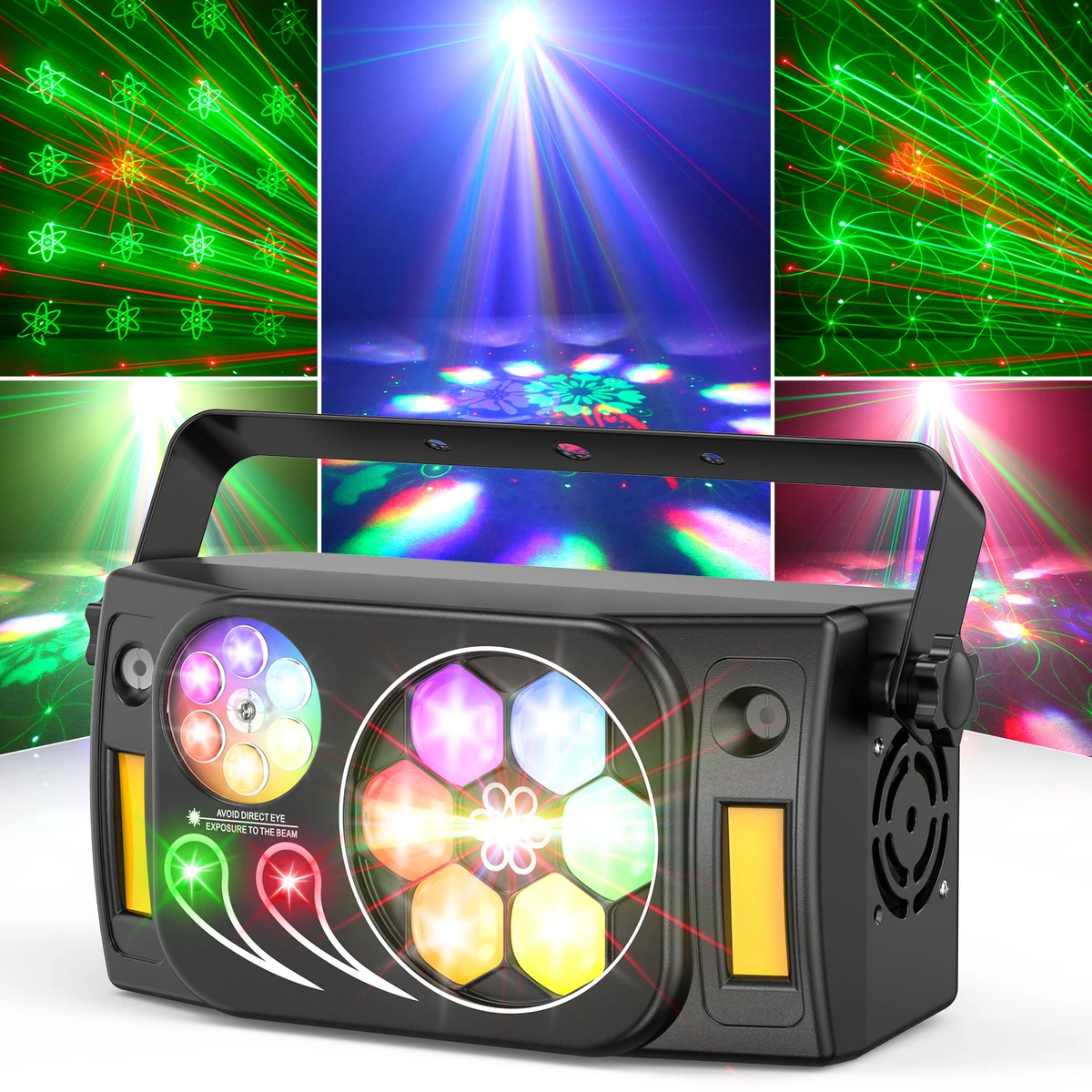 Projecteur laser LED 80W 6 en 1 à effet œil d'abeille, faisceau RGBW, effet stroboscopique, idéal pour DJ, discothèque, mariage et danse.
