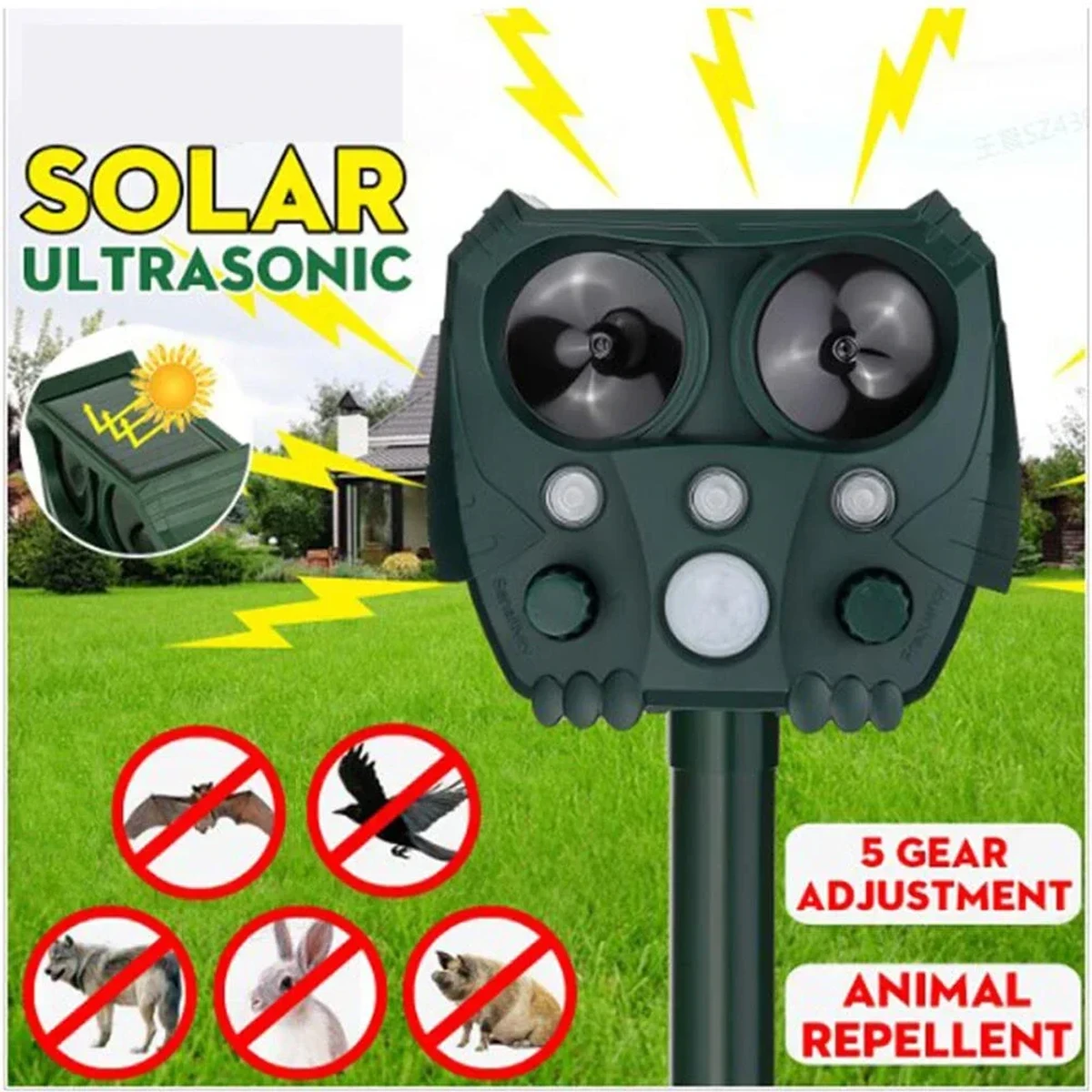 Répulsif pour animaux à énergie solaire, répulsif pour animaux à ultrasons à énergie solaire, dispositif de dissuasion par sonar