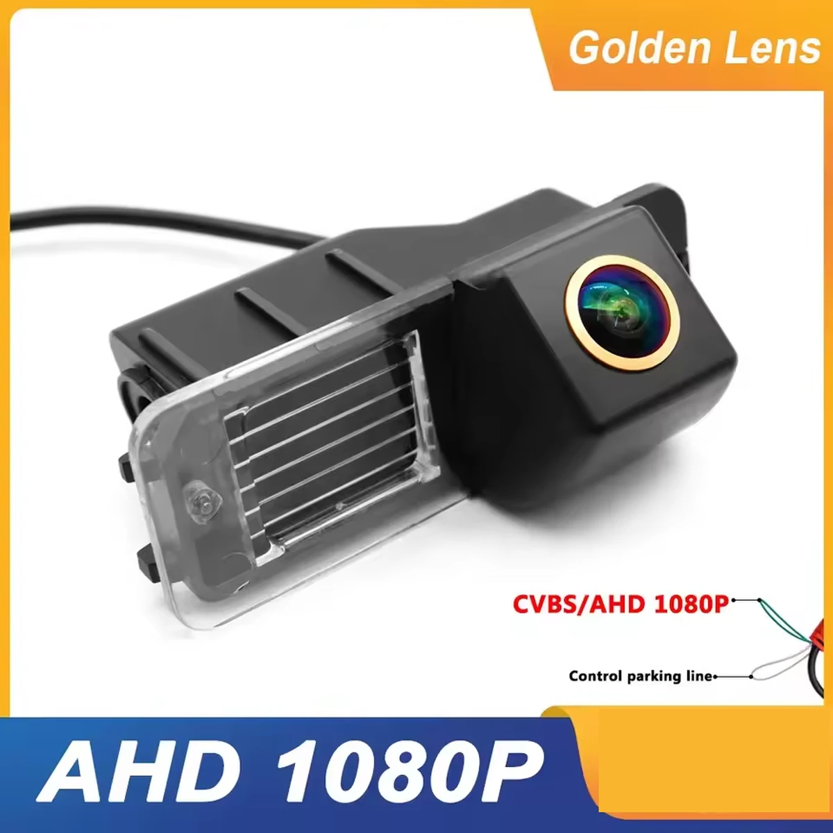 Caméra de recul AHD 1080P HD avec vision nocturne et lentille dorée pour VW Scirocco CC Golf 6 2010-2012 Polo Hatchback Magotan 2011-2013