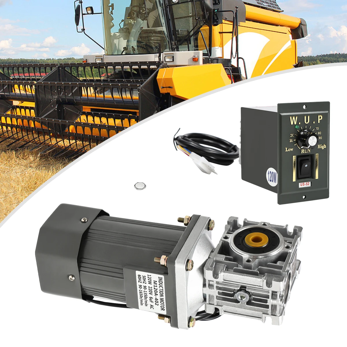 Motoréducteur à vis sans fin avec variateur, 120 W, 220 V CA, variateur de vitesse, motoréducteur industriel avec fonction d'inversion.