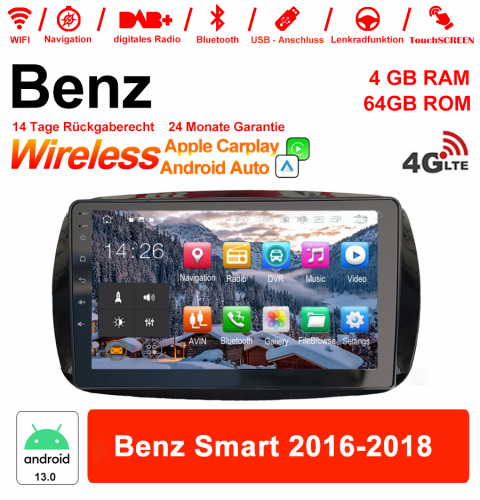 9 pouces Android 13.0 Autoradio / multimédia 4 Go de RAM 64 Go de ROM pour Benz Smart 2016 avec WiFi NAVI Bluetooth USB
