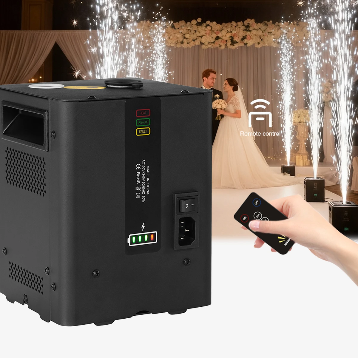 Mini machine à étincelles froides avec batterie et télécommande,effet lumineux DMX pour scène de discothèque, pour mariage, événement et fête.