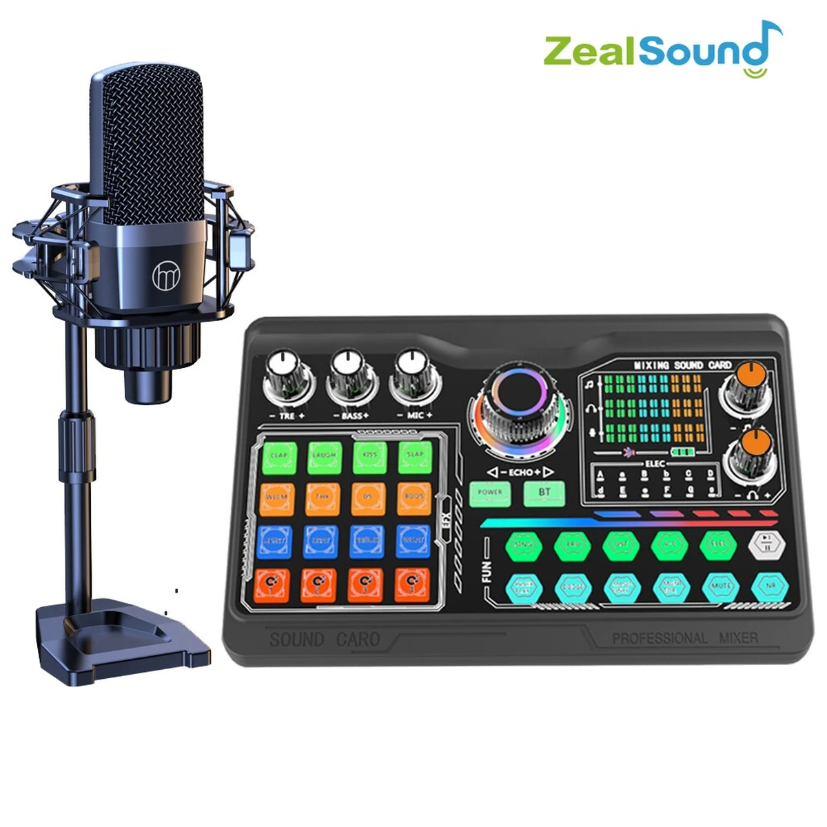 Kit carte son avec microphone intégré pour podcasts, compatible PC, smartphone, ordinateur portable, enregistrement de vlogs