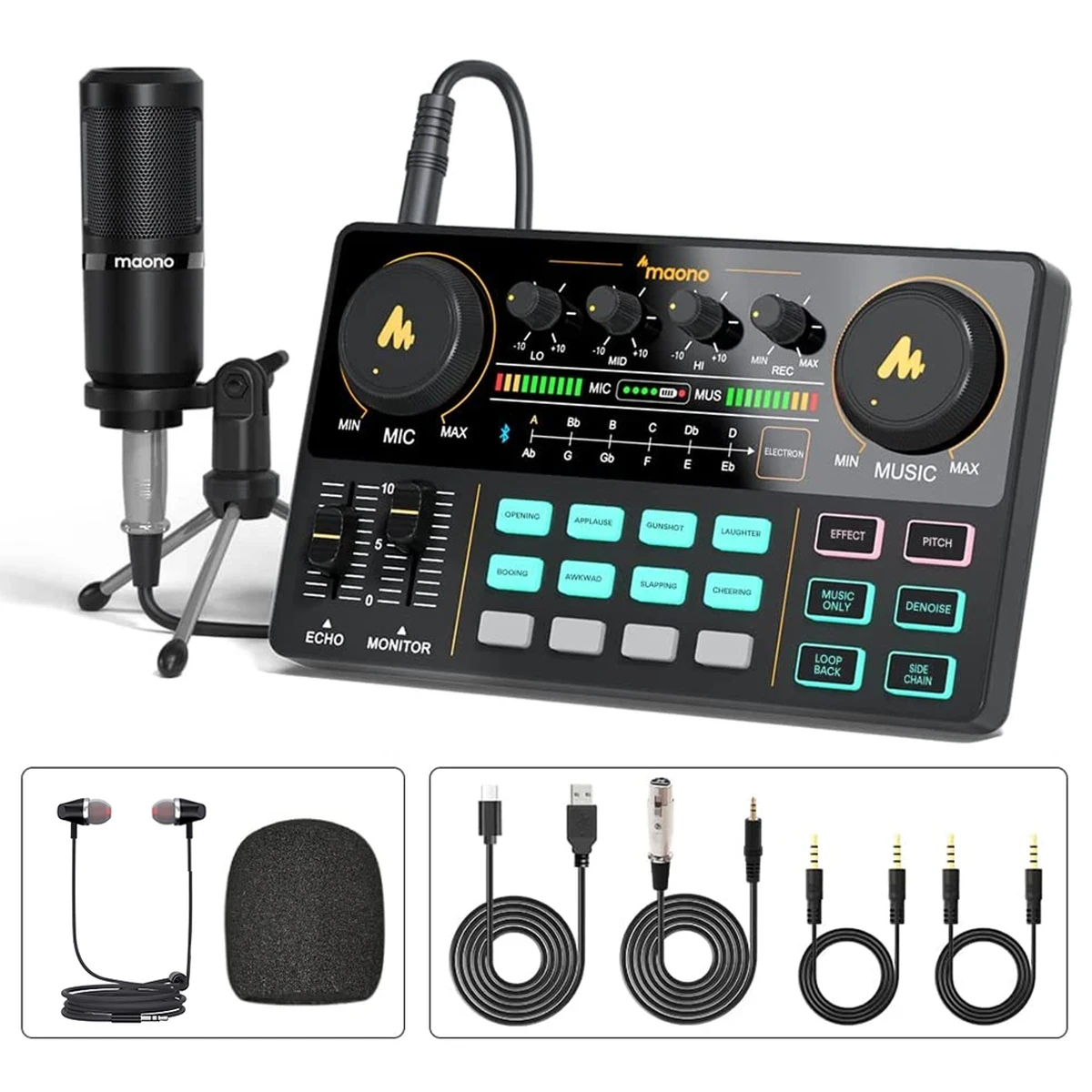 Ensemble carte son et microphone Maono AM200-S1, interface audio MaonoCaster avec microphone à condensateur pour le streaming en direct