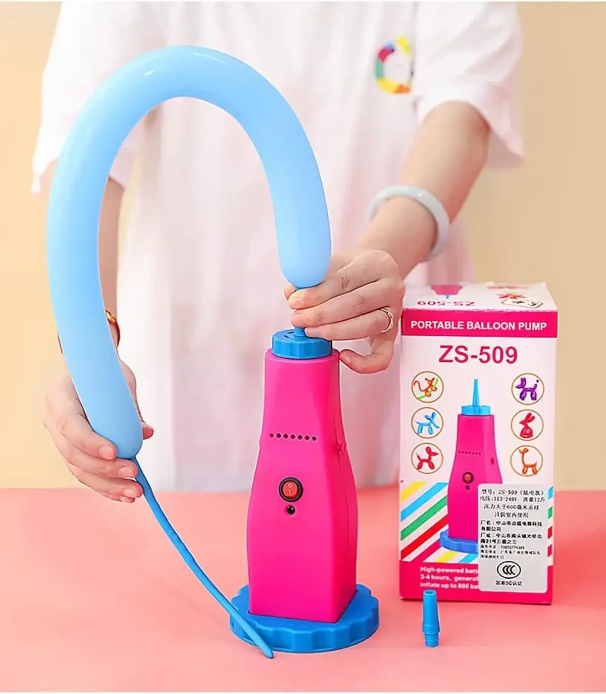 Electric Long Bar Balloon Inflator Pump Pink Portable Balloon Inflation Machine ZS-509
