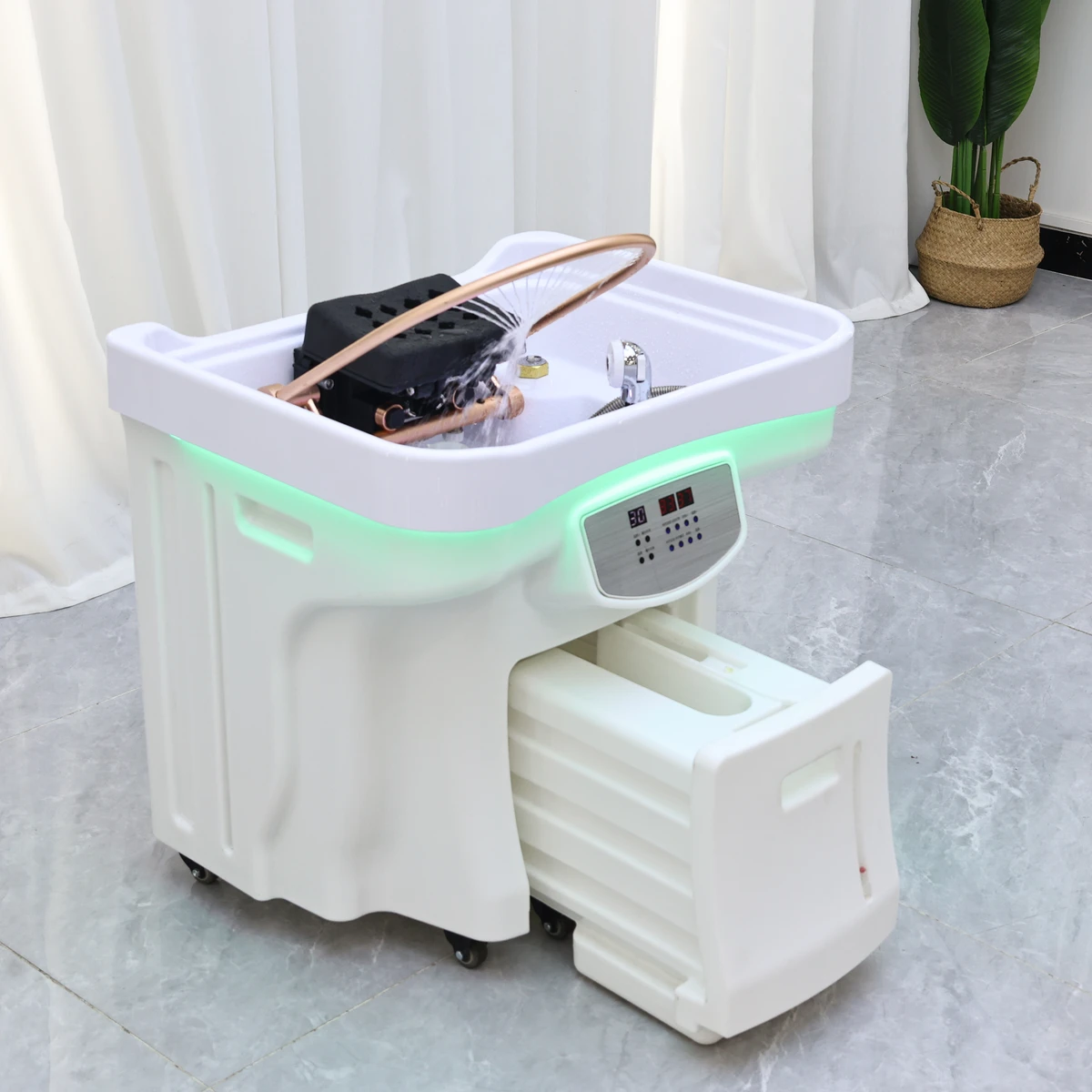 Bassin de spa de 60 litres avec réservoir d'eau, fonction de circulation et de chauffage, bac de coiffure avec réservoir de récupération.