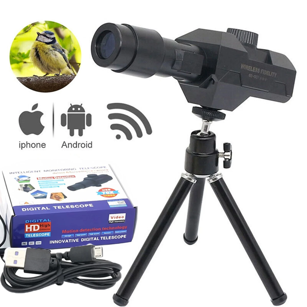 Nouveau télescope numérique WiFi, grossissement 70x, grande ouverture, objectif 2 MP, photos, vidéo, détective mobile
