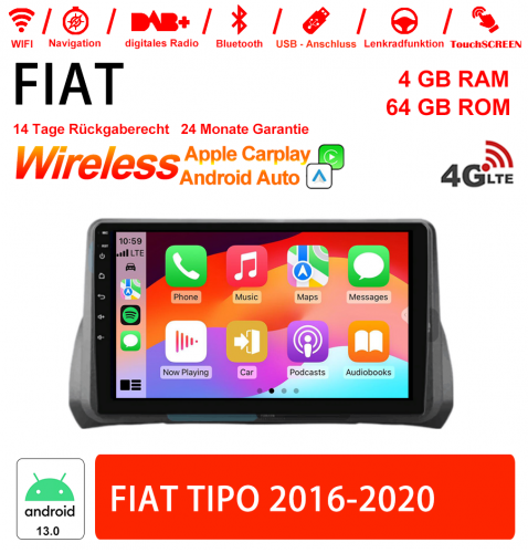 9 pouces Android 13.0 Autoradio / Multimédia 4Go de RAM 64Go de ROM pour FIAT TIPO 2016-2020