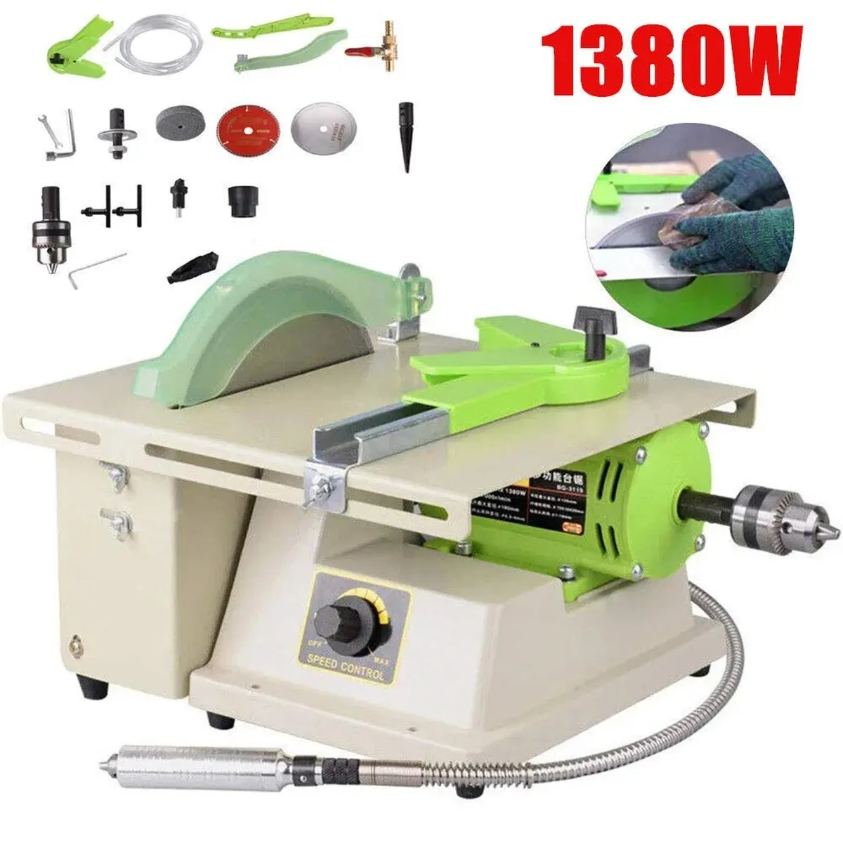Machine de polissage multifonctionnelle pour bijoux et pierres, 1380 W, broyeur et polisseuse, tour d'établi pour bijoux