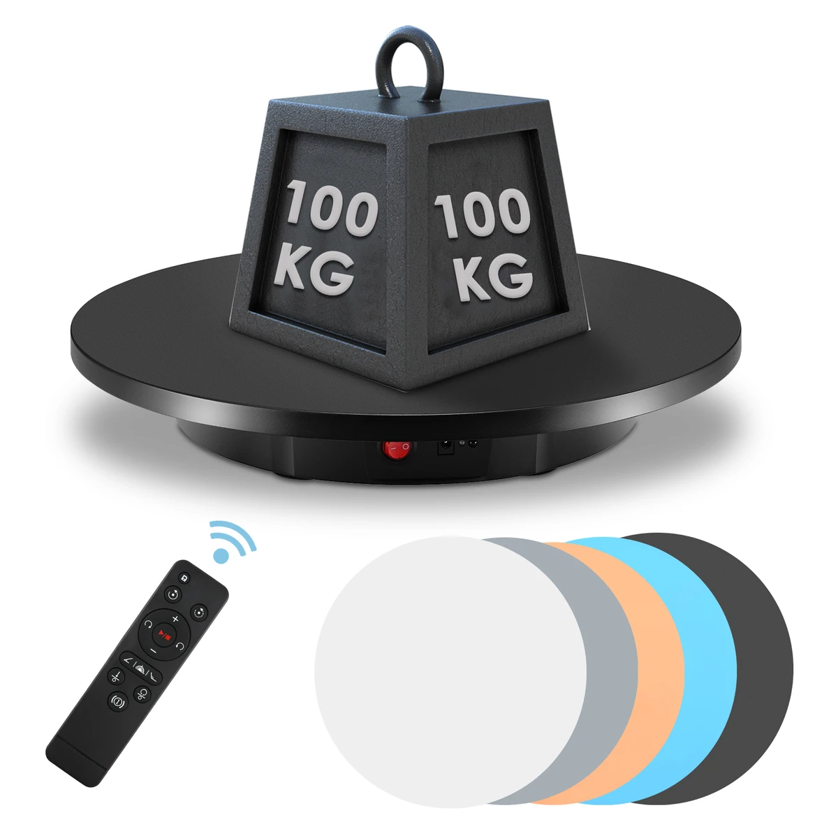 Table tournante électrique de 42 cm, rotation à 360°, capacité de charge de 100 kg, avec télécommande pour la présentation de bijoux et de montres.