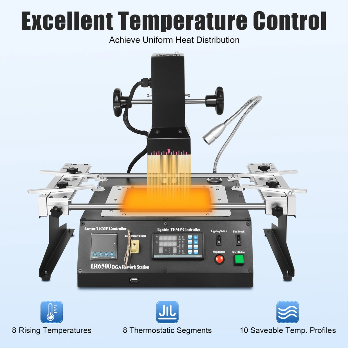 Système de soudage IR6500 de 1250 W avec contrôle de température fermé et câble USB, station de soudage pour la réparation de composants BGA