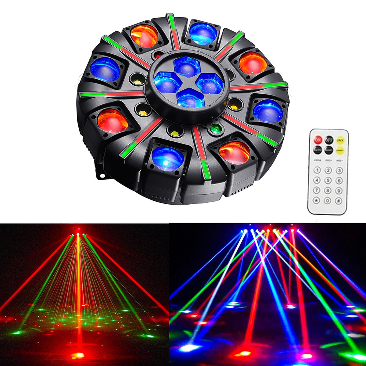 Projecteur stroboscopique laser RGBW 150 W à effet festif, faisceau rouge et vert, télécommande DMX512, DJ, discothèque, bar, karaoké