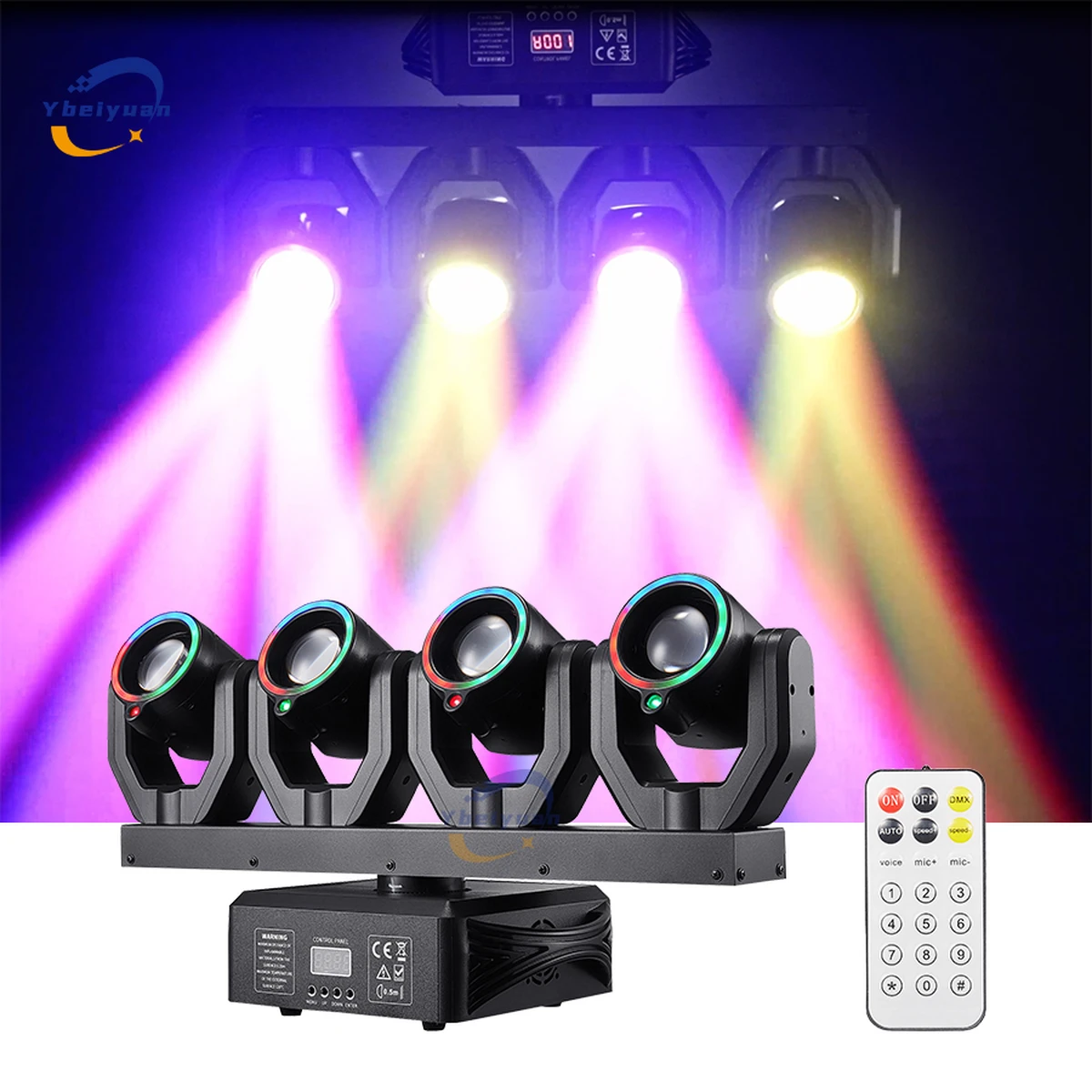 Projecteur à faisceau mobile 4 têtes de 150 W avec diffuseur, télécommande DMX, idéal pour les scènes disco et les fêtes de Noël.