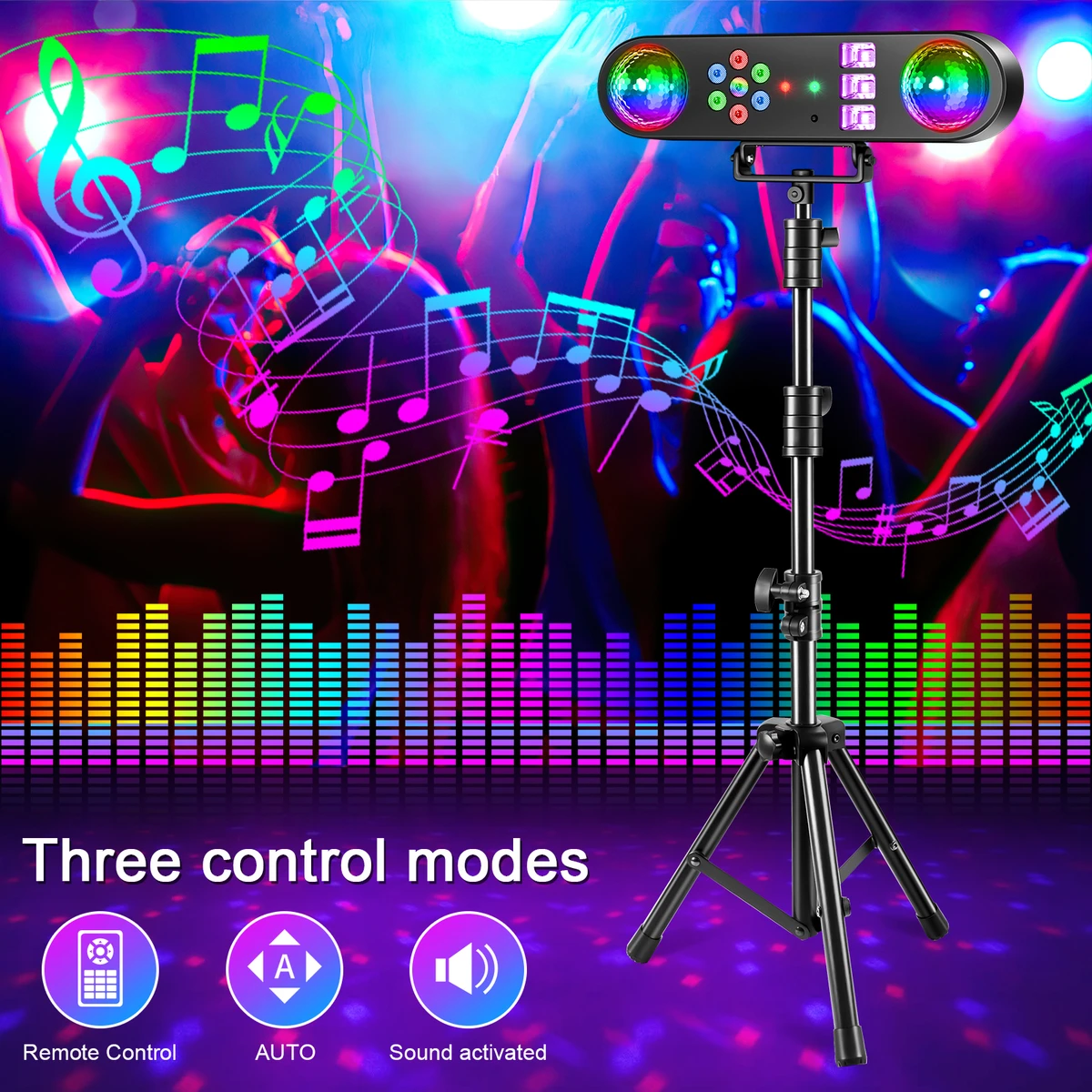 Mini projecteur 5 en 1 avec support,télécommande,éclairage de scène mobile, contrôle sonore,stroboscope et boule magique pour DJ, spectacles et fêtes.