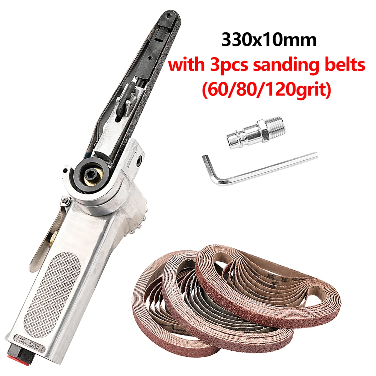 Ponceuse à bande pneumatique, jeu de 3 bandes abrasives, compresseur d'air, ponçage, polissage, outil pneumatique