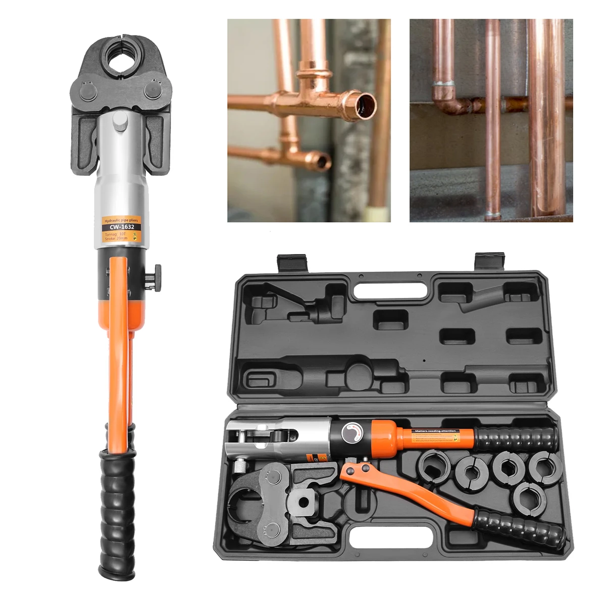 Raccords hydrauliques en cuivre,pince à sertir,pince CW-1632 PEX -V /- M, jeu de 5 matrices - tubes en acier inoxydable de 12, 15, 18, 22 et 28 pouces