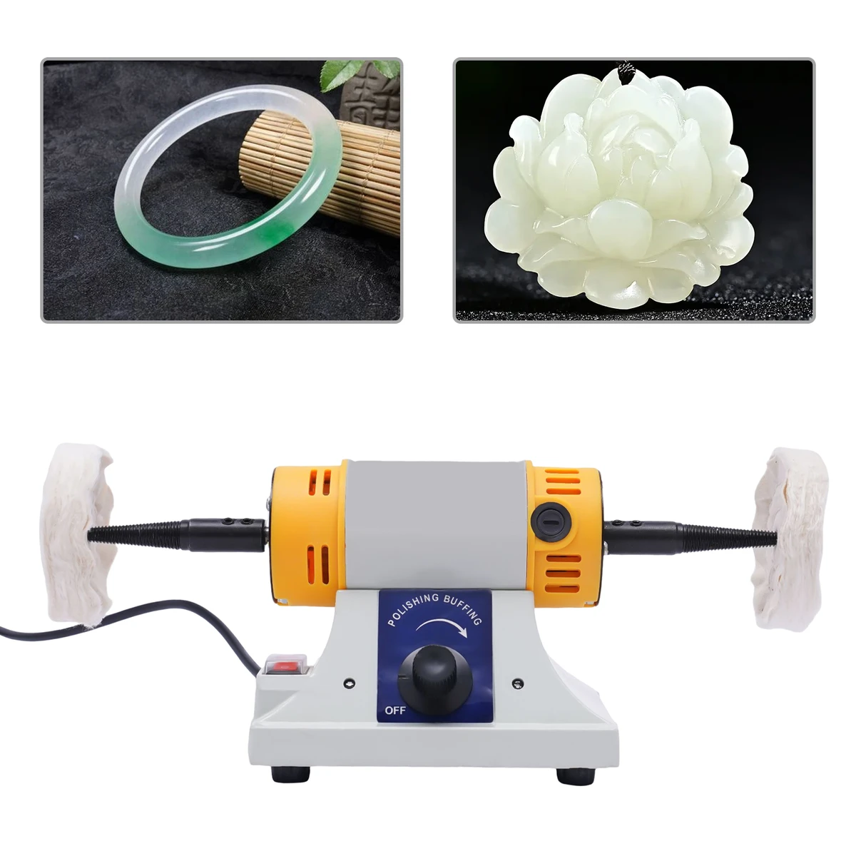 320W dual-head polishing machine with adjustable speed, 800–10000 rpm, table grinder, jewelry polisher with 2 fabric wheels