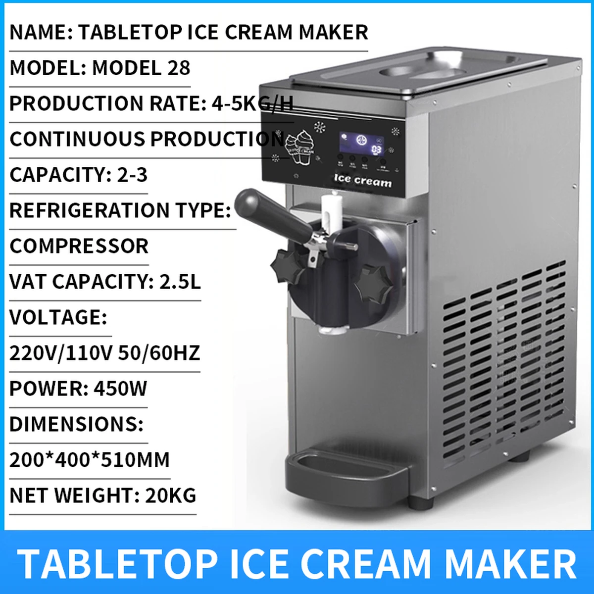 Machine à glace, machine à glace commerciale entièrement automatique pour coupes glacées, machine à glace pour desserts au thé au lait