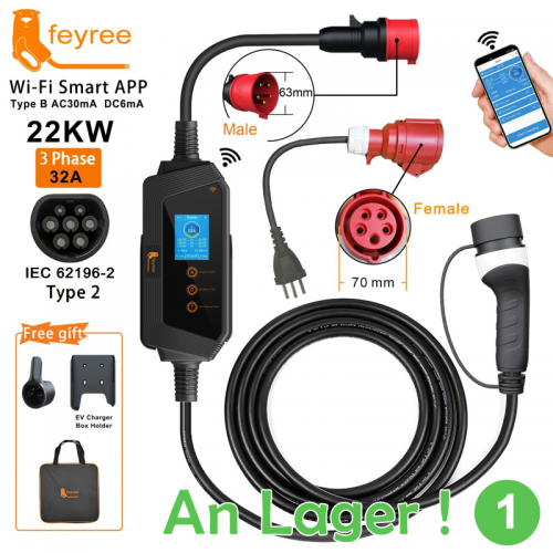 Feyree 22kW EV Ladegerät 3-Phasen | Typ 2, WLAN & App