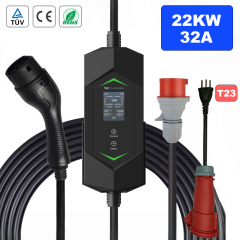 Portable EV Charger Type 2 22kW 32A with CEE to T23 Adapter