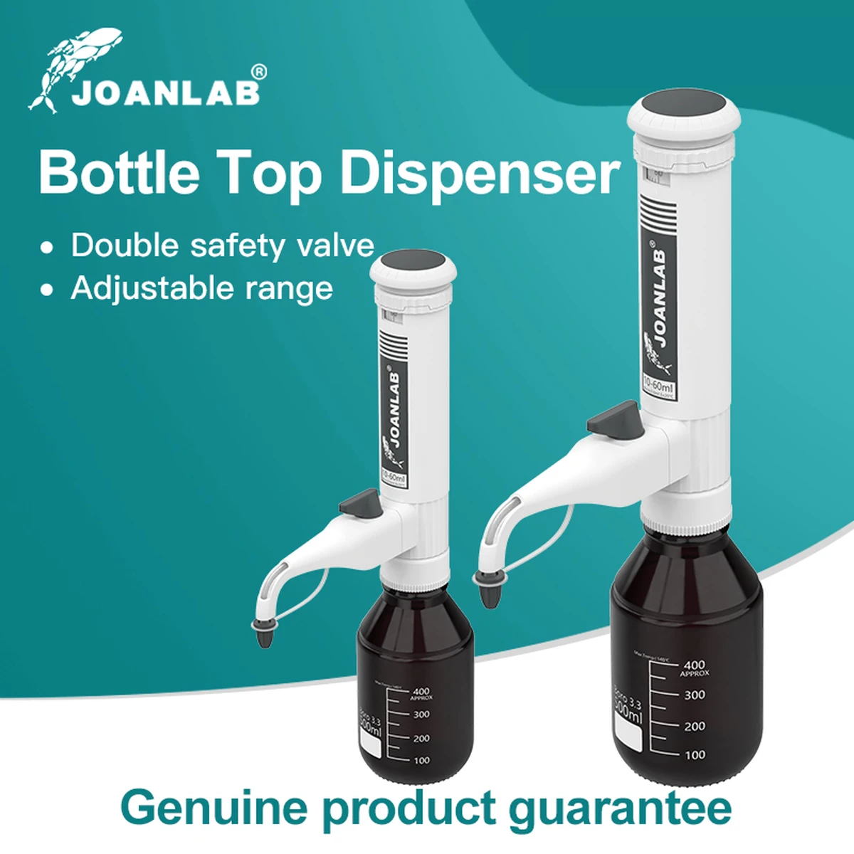 Distributeur de flacons JOANLAB pour le traitement des fluides de laboratoire, autoclavable et réglable.