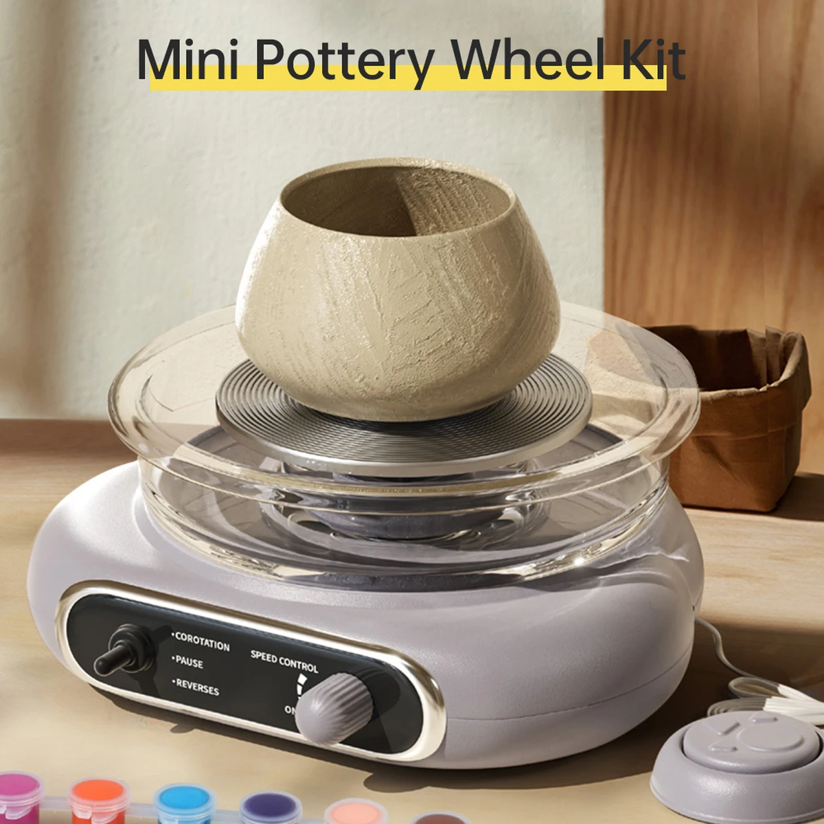 Mini tour de potier pour enfants et adultes, tour électrique en céramique, 12 cm (4,7 pouces) avec variateur de vitesse