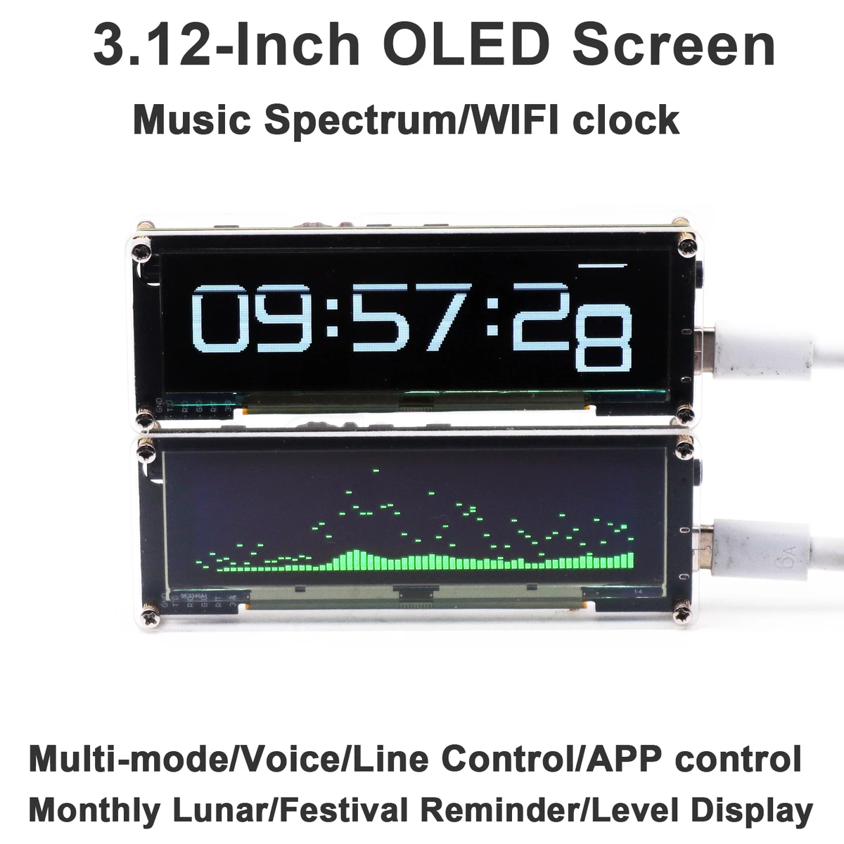 3.12 Zoll OLED-Bildschirm Audio Musik Spektrum WiFi Uhr, Level Display VU Meter mit Fernbedienung APP Steuerung für DC 5V-12V Auto Verstärker