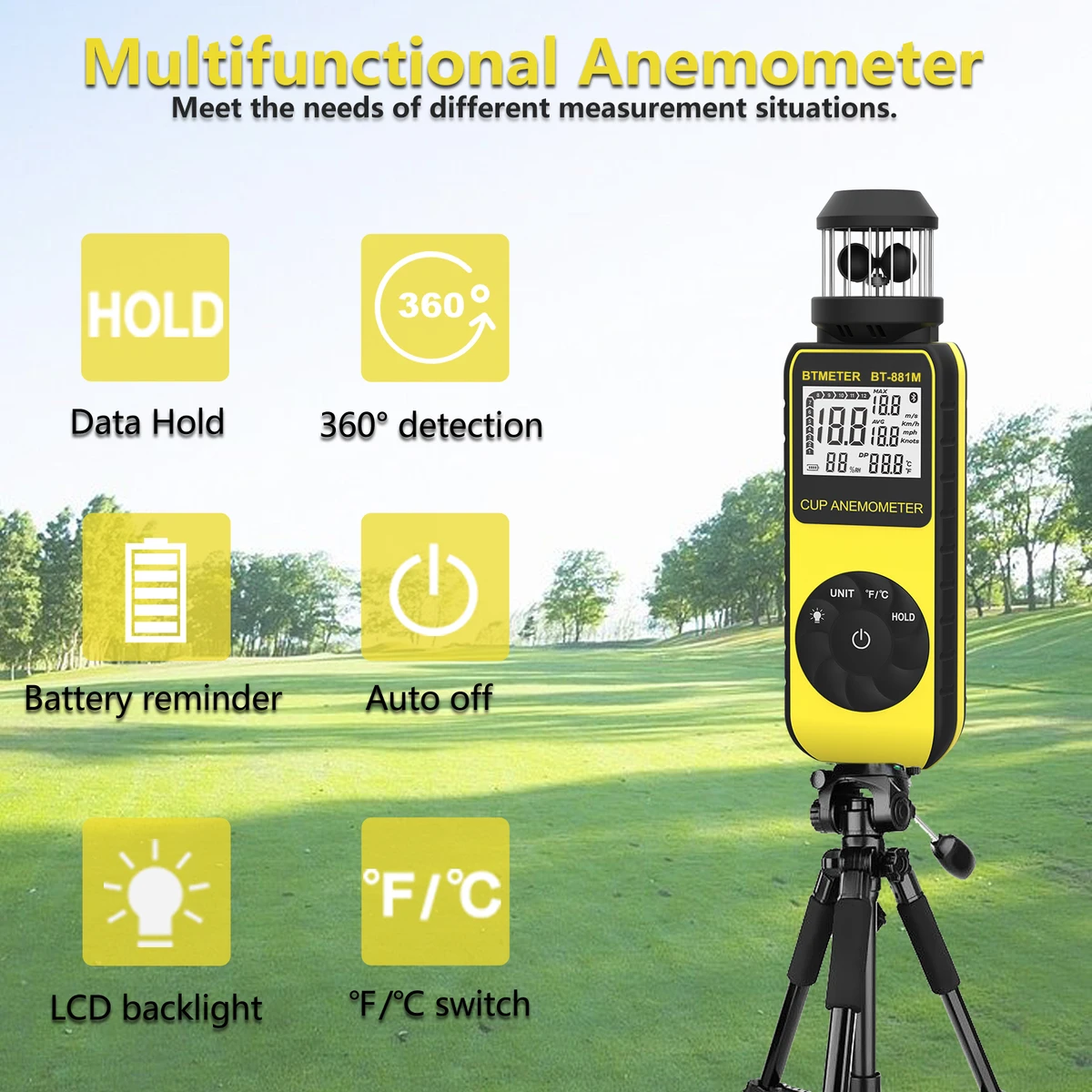Becher-Anemometer mit Dreiecksgewinde, Windgeschwindigkeit 1,5–93 mph, Meeresluft-Messer