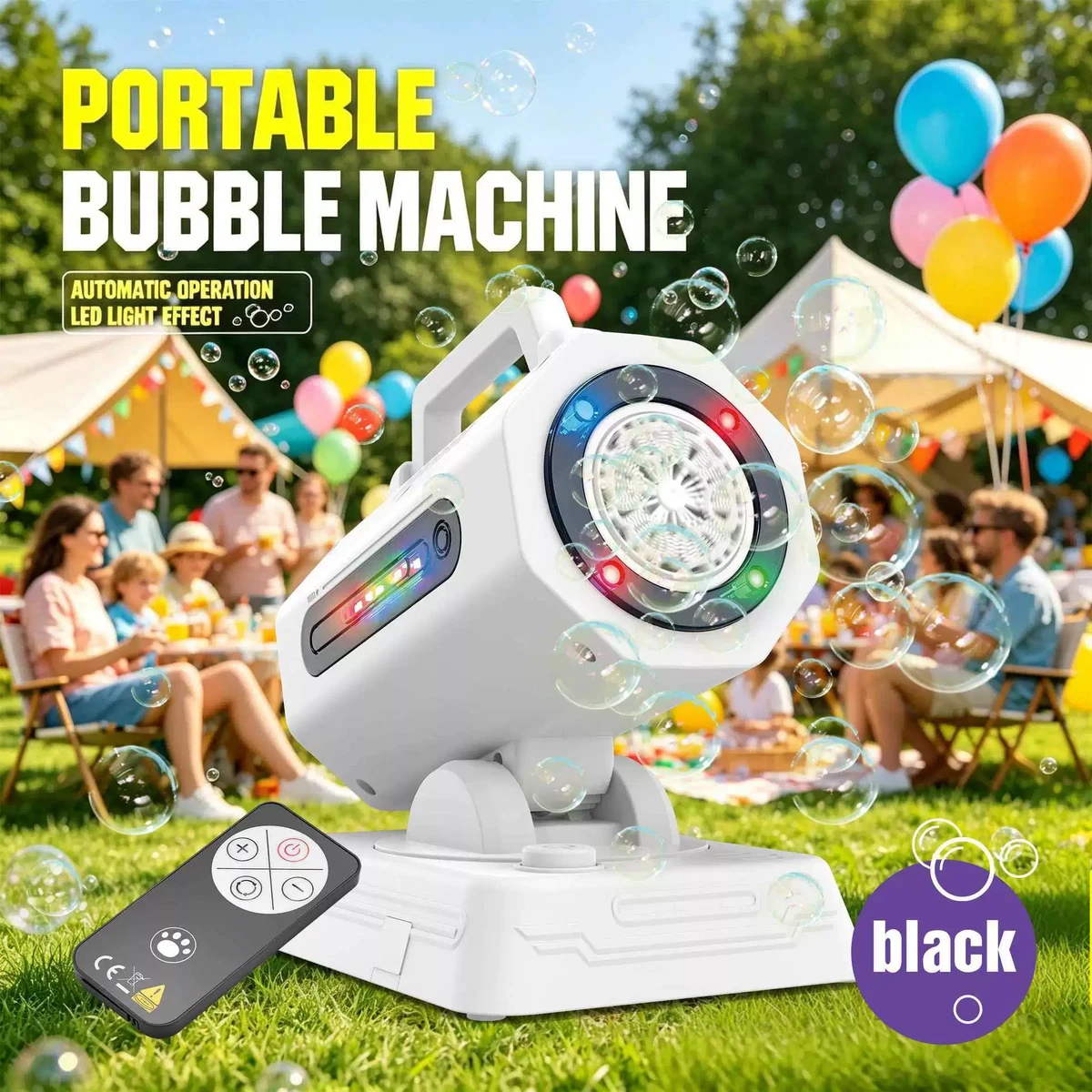 La version améliorée de la machine à bulles avec télécommande, rotation automatique et lumière RVB