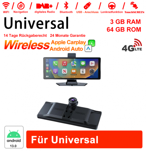 10.26 pouces Android 13.0 Autoradio / Multimédia 3 Go de RAM 64 Go de RAM pour GPS universel Navigation Stéréo Radio WIFI MP3 Bluetooth USB