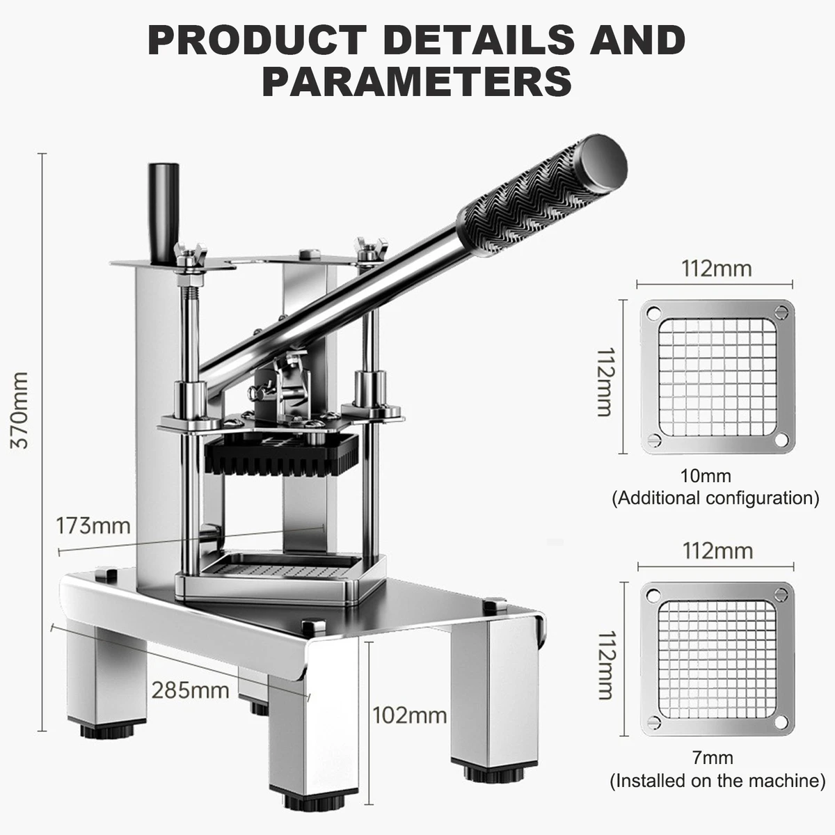 Stainless steel French fry cutter, potato cutter with 7mm & 10mm blades, vegetable cutter for potatoes, cucumbers, carrots