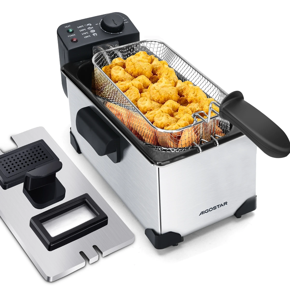 3L 2200W stainless steel deep fryer with viewing window, removable inner pot and adjustable thermostat, BPA-free