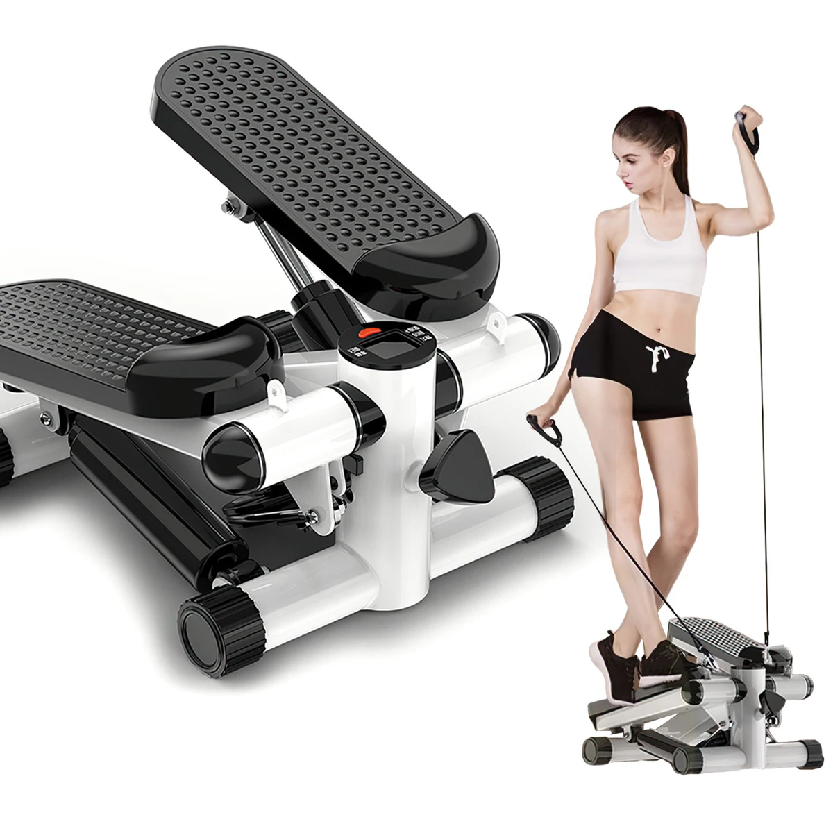 Mini stepper hydraulique avec écran LCD et bandes de résistance – appareil de musculation à domicile jusqu'à 120 kg