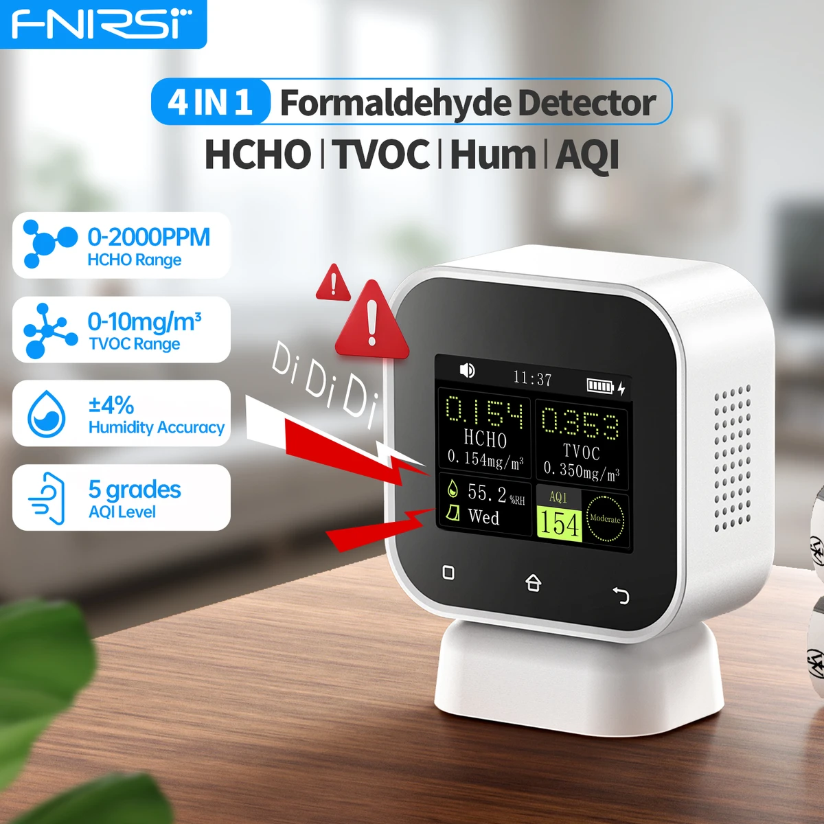 FNIRSI SFD-02 4-IN-1 Raumluftqualitätsmonitor Touchscreen Formaldehyd Detektor HCHO TVOC Temperaturtester Typ-C Aufladen