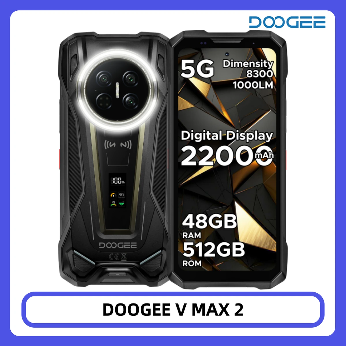 DOOGEE V Max 2 Robustes Smartphone 6.78 Zoll FHD+ 120Hz mit Dimensity 8300 16GB 512GB 200MP 22000mAh Android16
