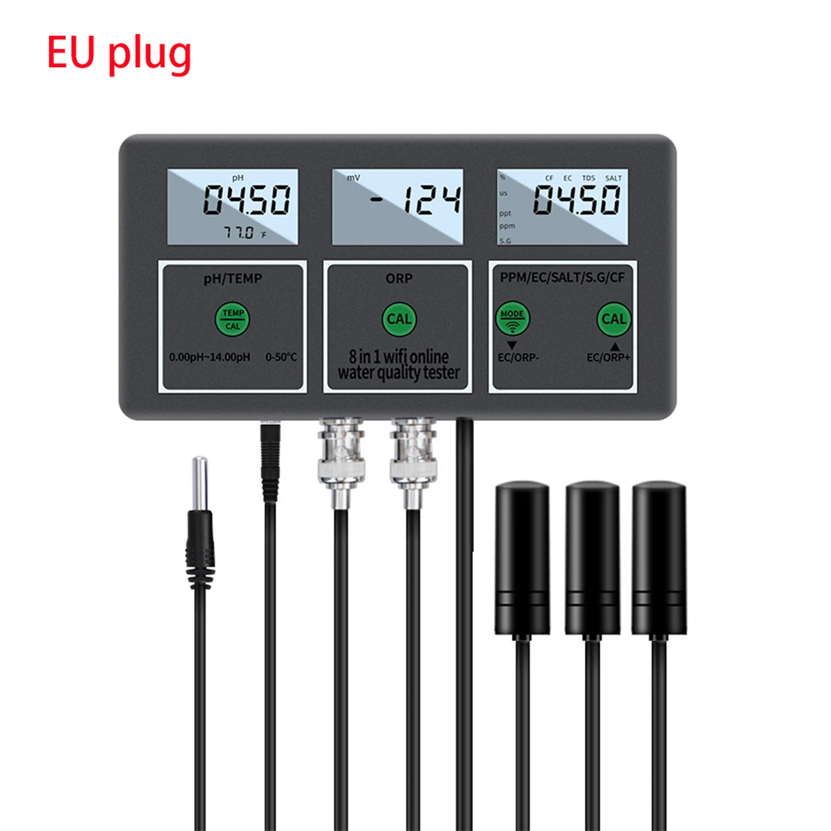 Analyseur d'eau numérique Tuya Wifi 8-en-1 : pH, CE, TDS, sel, ORP, CF, densité, température, application, télécommande