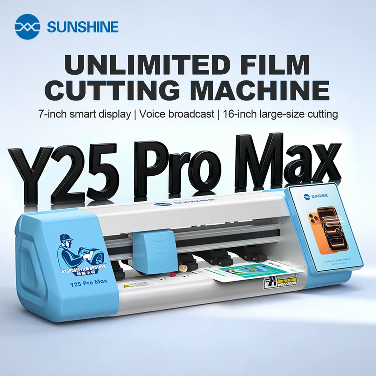 SUNSHINE Y25 PRO MAX Unbegrenzte Folien-Schneidemaschine mit Sprachausgabe, Website-Browsing, geeignet für Hydrogel-Folien unter 16 Zoll