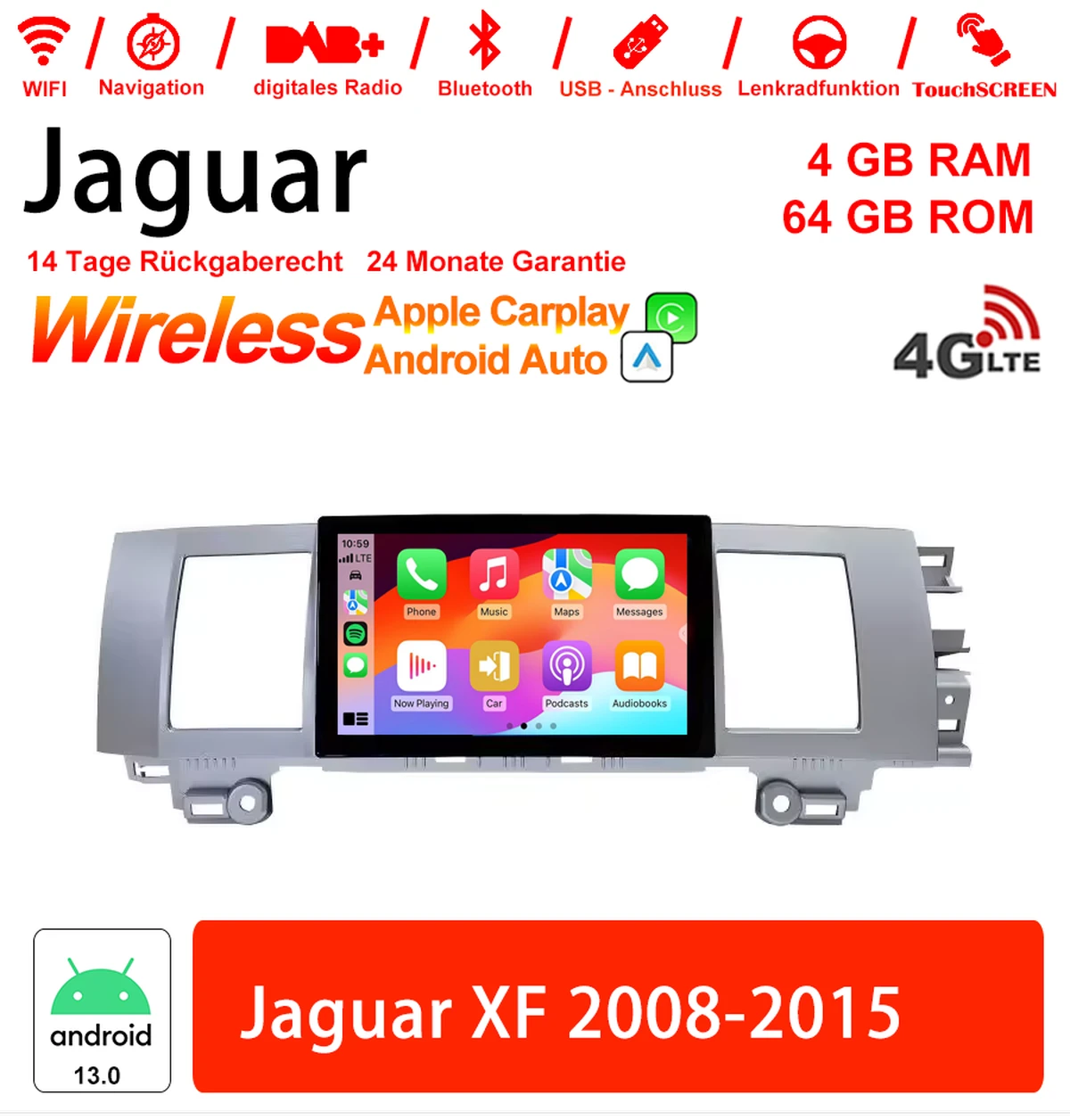 8.8 / 13.3 Zoll Android 13.0 Autoradio / Multimedia 4GB RAM 64GB ROM Für Jaguar XF 2008-2015