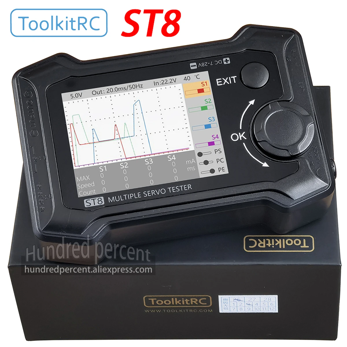 ToolkitRC ST8 Servo Comprehensive Tester 2.4" TFT 7-28V 8-Channel 4 Independent Interfaces Model Device Servo Signal Test Tool