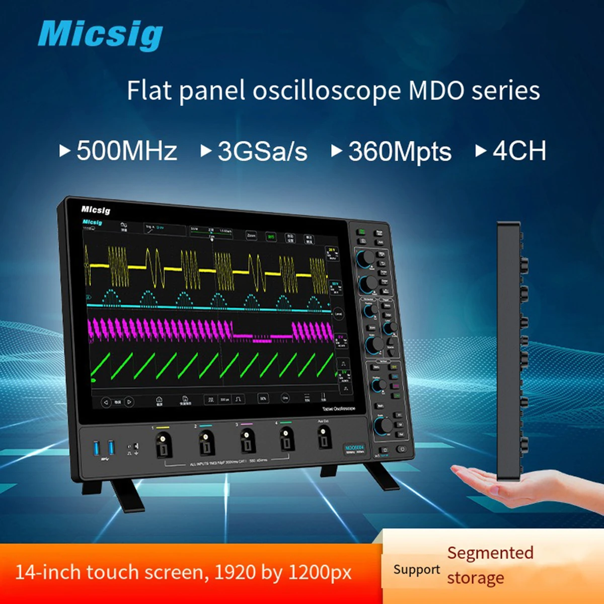 Micsig Oscilloscope MDO Series MDO5004/3504/2504 500/350/250 MHz Sampling Rate 3GSa/s Memory Depth 360 Mpts 4Ch