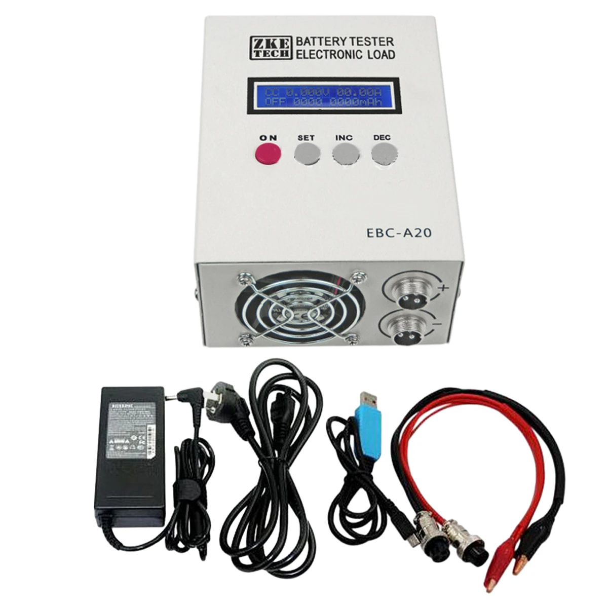 Lithium battery capacity tester EBC-A20, charge/discharge 20 A, 85 W power, 0.001 Ah accuracy, DC19V-20V input, 4-wire test