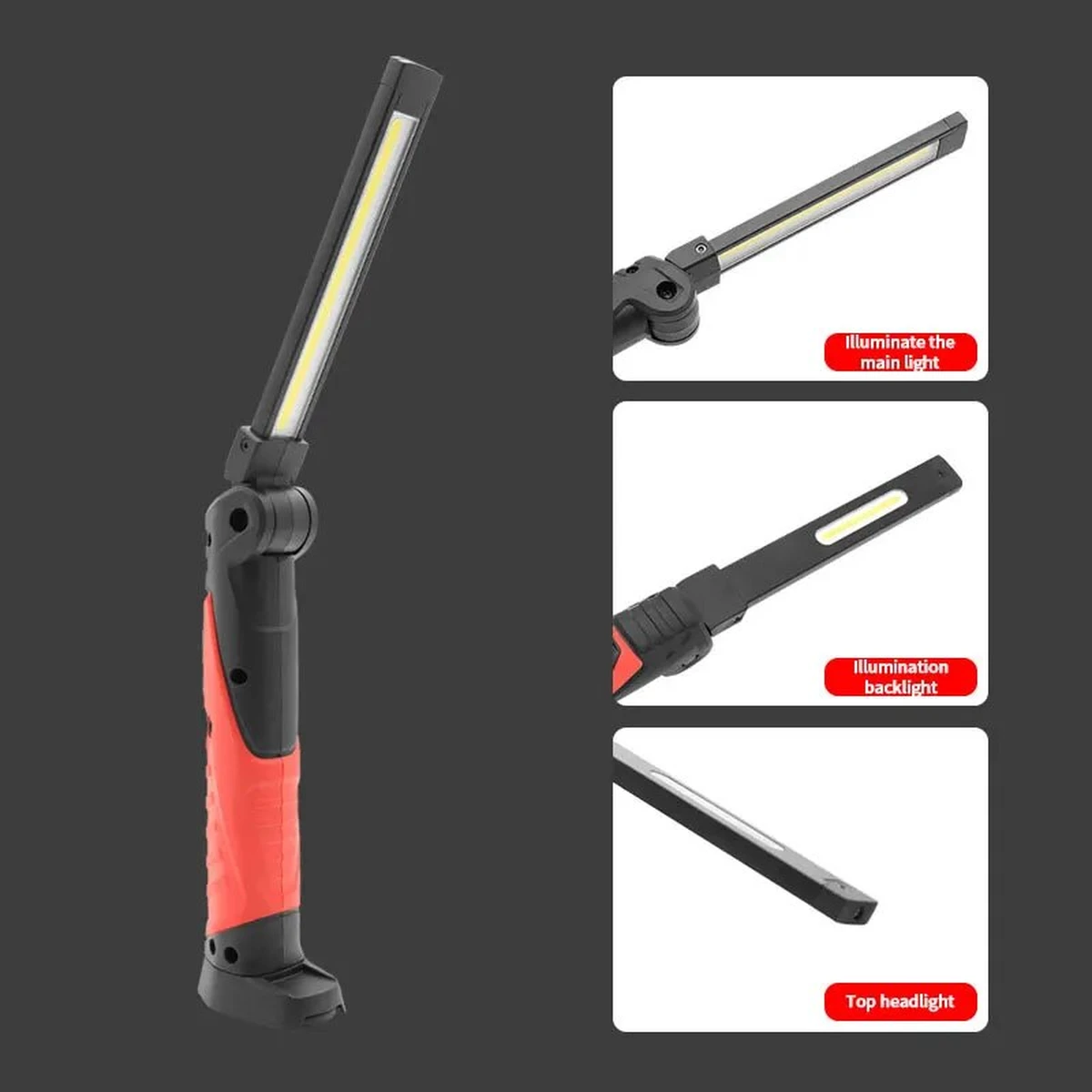COB LED work light with high brightness – Rechargeable magnetic work lamp, foldable for car repair, camping and outdoor use