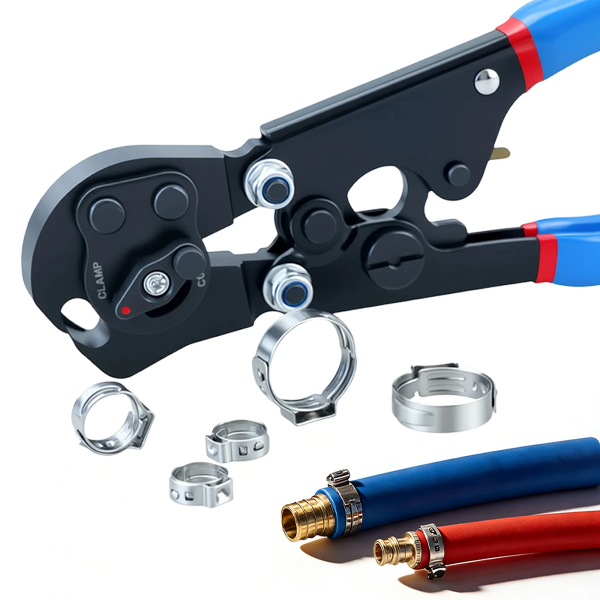 Automotive ratchet joint clamping pliers, air and water hose fastening tool with ratchet design