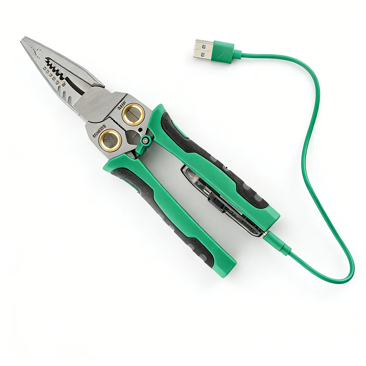 Rechargeable wire stripper with voltage tester. Versatile wire stripper with current measuring function and cutting function.