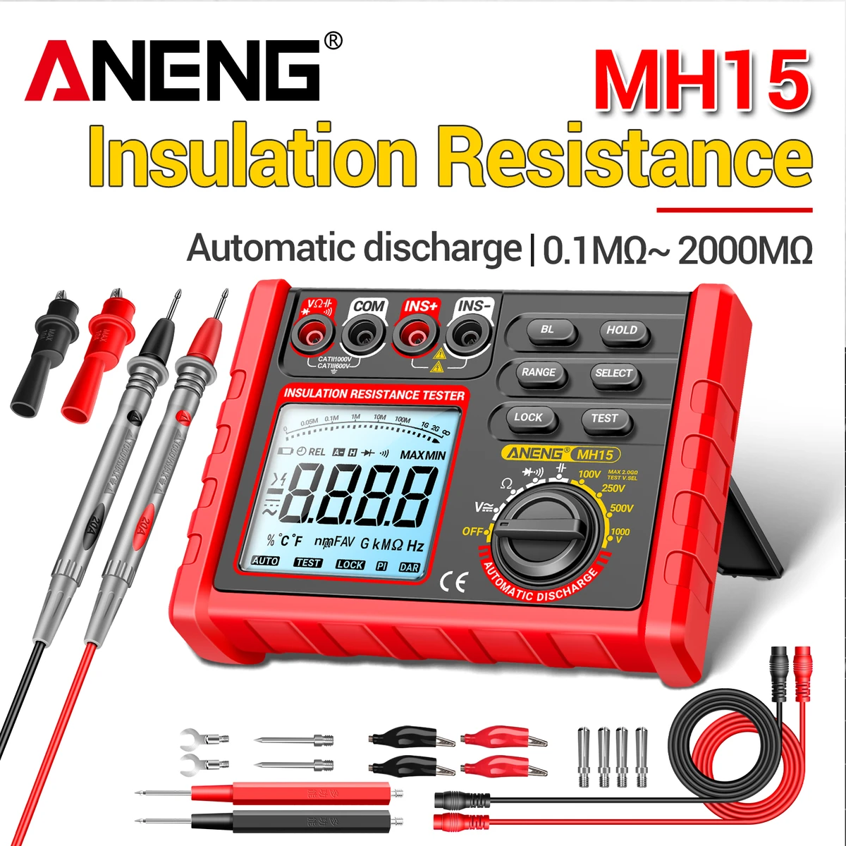 ANENG MH15 Digital Megohmmeter 1000 V – Insulation Tester up to 2000 MΩ, High-Precision Insulation Resistance Tester