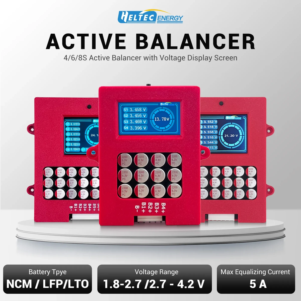 Heltec 4S 6S 8S 5A Active Balancer LFP/NCM/LTO Capacitor Balancer with LCD Display